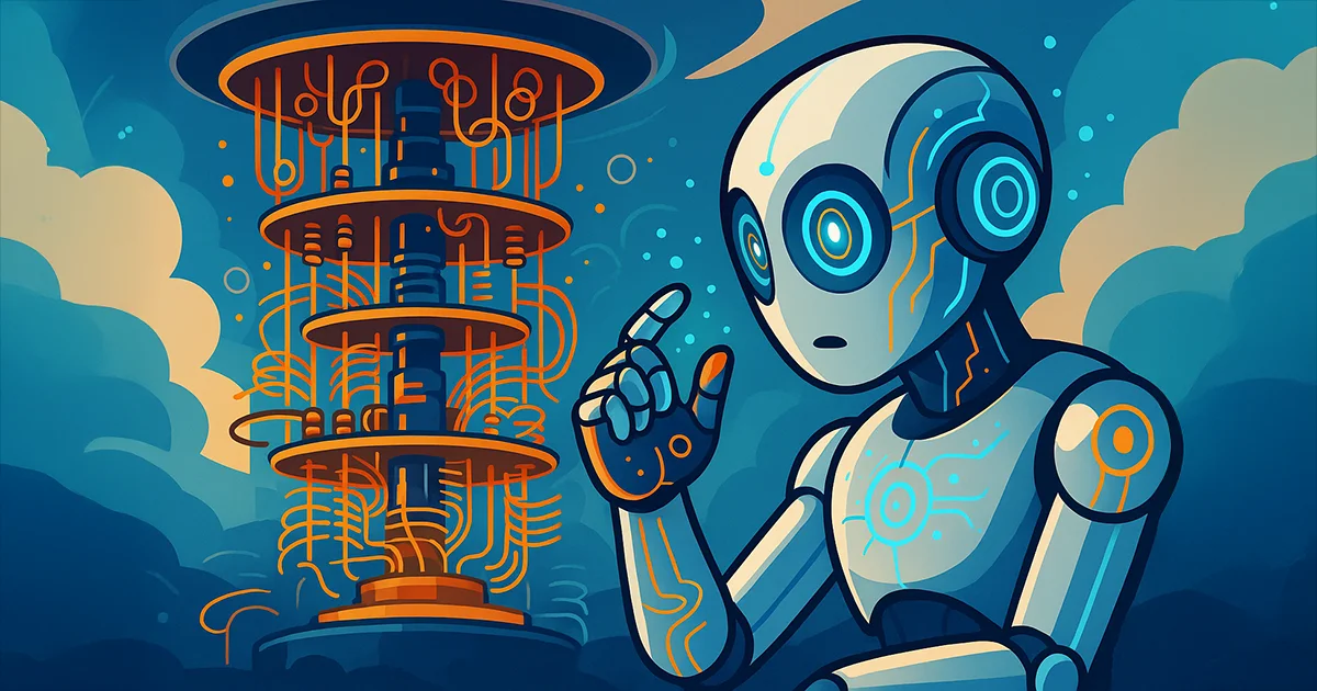 Roboter vor einem Quantencomputer